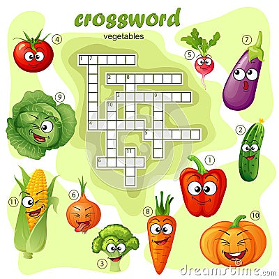 Crossword puzzle game of vegetable. Emoticons Vector Illustration